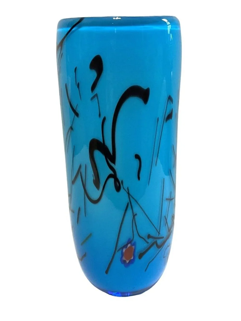 Art Glass Millefiori Blue Vase Cased Glass Hand Blown Polished Bottom 9